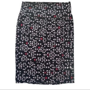 LuLaRoe Cassie Black and Lavender Geometric Pencil Skirt with Red Accents